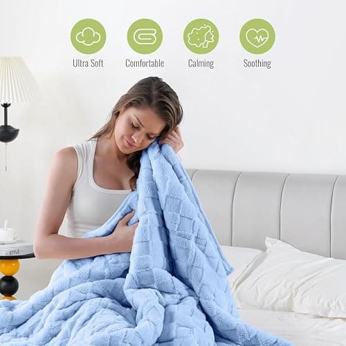 Uttermara Weighted Blankets for Adults Queen Size, 15lbs 60x80 inches | Warm Cozy Sherpa; Soft Plush Jacquard; Machine Washable; Filled with Glass Beads; Heavy Throw for Sleep and Calm; Blue thumbnail 4