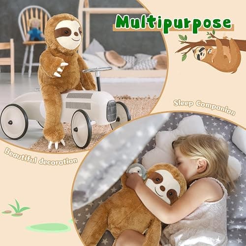 Tezituor 5Pcs Sloth Stuffed Animal Set, 22 inch Large Mommy Stuffed Sloth with 4 Babies Soft Plush Pillow for Girl Boy thumbnail 4