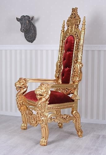 Thronsessel Schloss Dracula Gold Samt Mahagoni Prunksessel 160 cm Barock Löwenthron MAR091 Palazzo Exklusiv thumbnail 6