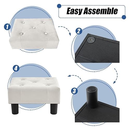BRIAN & DANY Small Foot Stool, Velvet Footstool with Legs, Footstools for Living Room, Ottoman Footrest Extra Seating for Entryway, Cream White thumbnail 5
