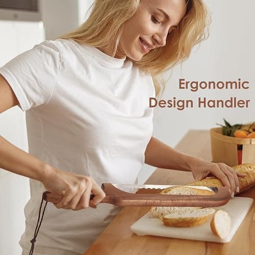 QikFas Sourdough Bread Knife,Bread Slicer, 15.7'' Serrated Bread Slicer for Homemade Bread with Reliable Sourdough Crafting, Ergonomic Handler, Premium Sharpness Blade (Original - Right Handed) thumbnail 4