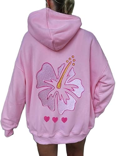 Cute Hoodies for Teen Girls Women Y2k Floral Graphic Oversized Sweatshirt Long Sleeve Aesthetic Preppy Clothes - Image 1