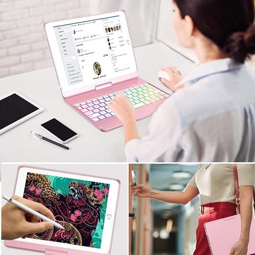 MMK Keyboard Case Compatible for 9.7 Inch 2018 6th Gen, Detachable Wireless Bluetooth Keyboard Compatible with 2017 (5th Gen)- Air 2/ Air Case, Magnetic Auto Sleep/Wake (Rose Gold) thumbnail 7