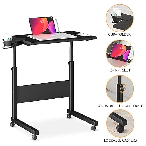 Klvied Small Standing Desk Adjustable Height, Portable Treadmill Desk, Mobile Table Ideal for Laptops and Tablets, Black thumbnail 6
