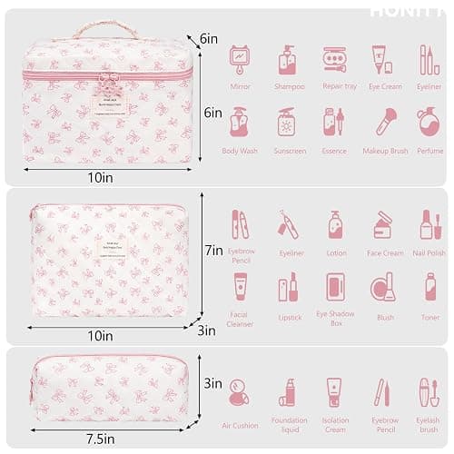 Makeup Bag,Quilted Cosmetic Bags,Large Floral Make Up Organize bag,Makeup Bag Set for Women,Flower Travel Toiletry Bag thumbnail 2