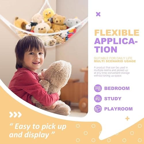 Lazebox Stuffed Animal Net Hammock for Plushie Toys, Stuffed Animal Hammock Corner for Kids' Room Decor, Ideas for Organizing Stuffy Collection, White, L (67" x 40" x 40")-Pack of 1 thumbnail 6