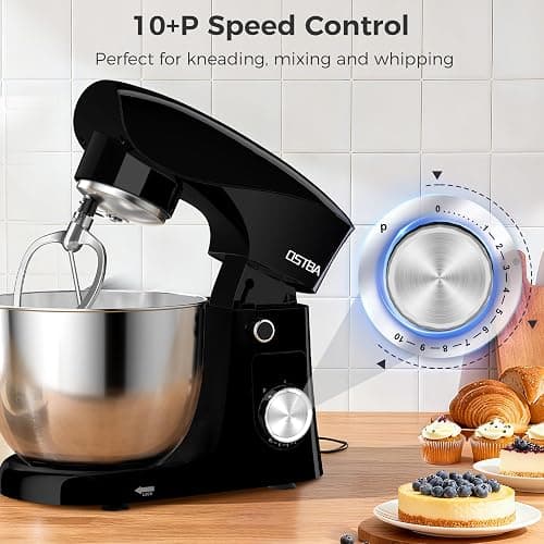 OSTBA Stand Mixer, 5QT+5.5QT Two Bowls Electric Kitchen Mixer, 10+P Speed Dough Mixer with Whisk, Beater & Dough Hook, Dishwasher Safe, Black thumbnail 5