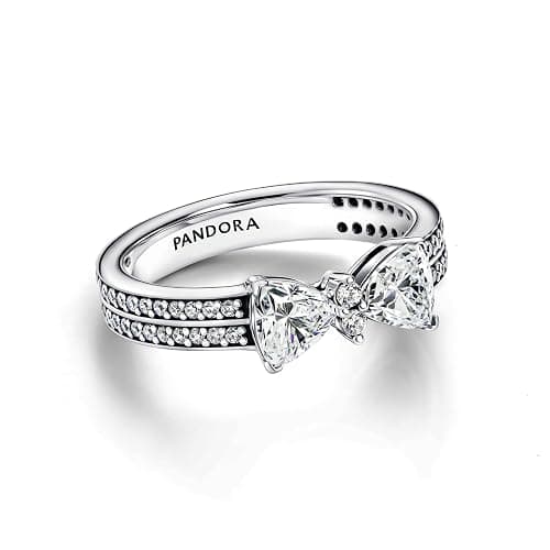PANDORA Anello in argento da donna con fiocco scintillante, doppia fila 193552C01 thumbnail 2