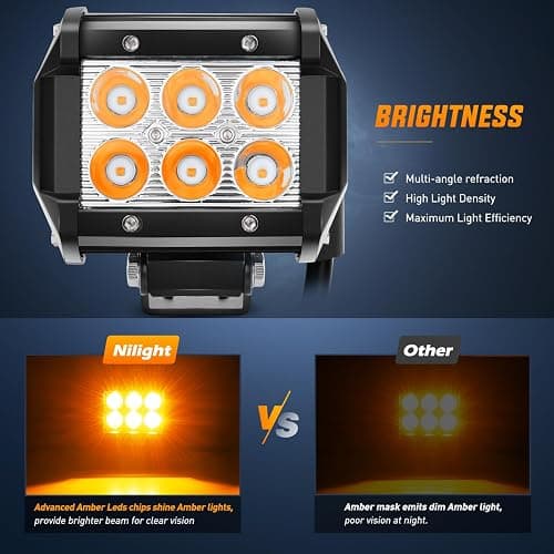 Nilight 4 Inch LED Light Pods Amber Spot Beam Driving Fog Lights 2PCS 18W Off Road Work Lighting for Truck ATV UTV RV Pick-up Van Boat Tractor thumbnail 4