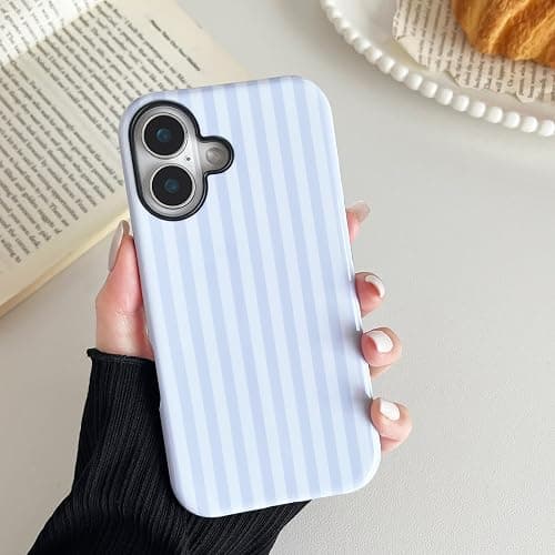 CHEDEMK Compatible with iPhone 16 Case, Cute Fashion Aesthetic Striped Pattern Cover for Women, Shockproof Soft TPU and Hard PC Protective Phone Case for iPhone 16 6.1"- White thumbnail 3