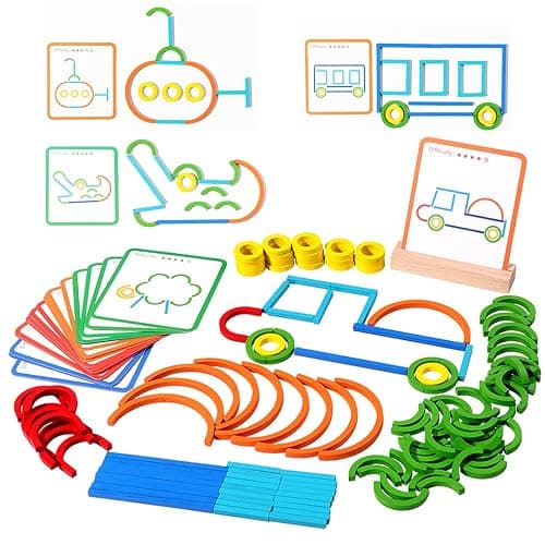 142pcs Wooden Pattern Blocks Montessori Smart Sticks Wooden Tangram Puzzle STEM Toy Activities Preschool Brain Teaser Montessori Toys Gift for 3 4 5 Years Old Kids Boys Girls thumbnail 7
