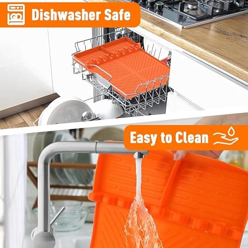 Silicone Grill Mat Compatible with Blackstone, BBQ Griddle Tools Mat with Drip Pad, Spatula Mat for Outdoor Kitchen Counter, Gifts for Men (Orange) thumbnail 6