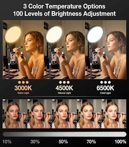 MoKo Desk Ring Light with Stand and Phone Holder, 10" Full-Screen LED Ring Light for Desk, Dimmable Zoom Lighting for Computer, Desk Light for Video Calls,Video Recording,Live Streaming,TikTok,Makeup - Black thumbnail 4