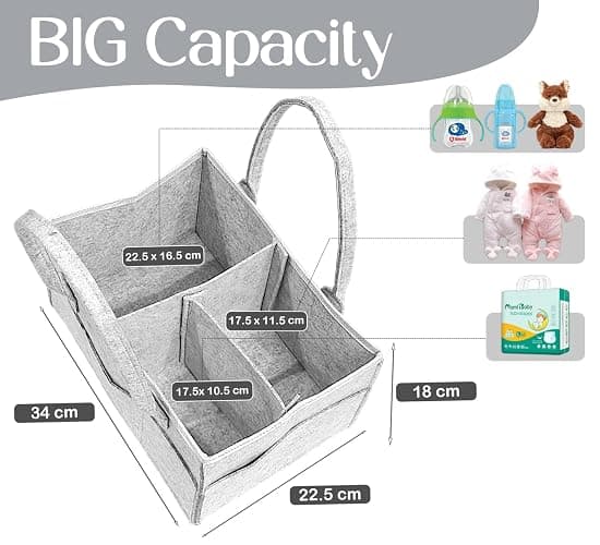 Essential Baby Caddy for Newborns. Spacious, Sturdy & Portable Diaper and Nappy Caddy for Newborn Essentials, Nursery Storage Basket & Organiser for Baby Shower Gifts & Registry Must-Haves Grey thumbnail 3