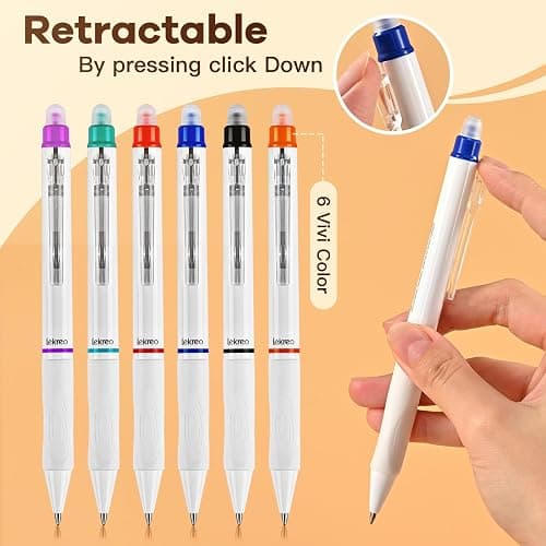 Erasable Gel Pens, 6 Colors Retractable 0.7mm Fine Point Erasable Pens Clicker + 6 Counts Refills, Assorted Color Inks, Make Mistakes Disappear for Writing Planner Drawing and Crossword Puzzles thumbnail 4