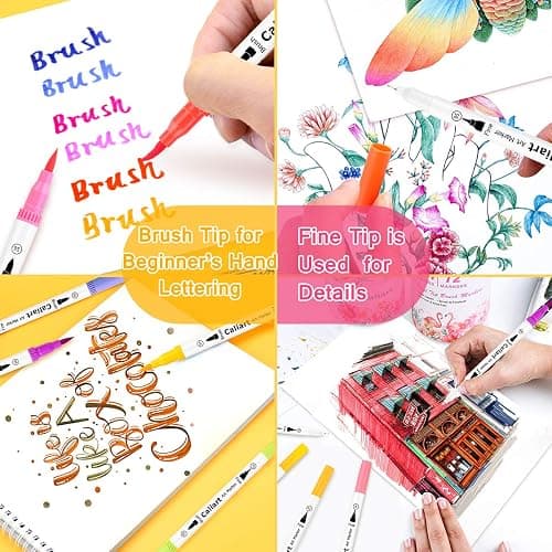 Caliart 72 Colors Double Tip Brush Pens Art Markers, Artist Fine & Brush Pen Coloring Markers for Adult Book Cards Drawing Craft Kit Teacher Office Supplies thumbnail 5