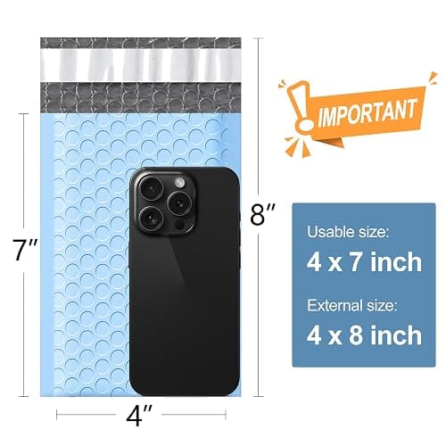 Famagic Bubble Mailers 4x8 Inch 50pc Light Blue Shipping Bags, Chic Packaging Bags For Small Business, Colored Padded Mailing Envelopes, Opaque Matte Self Seal Bubble Poly Mailers Bulk #000 thumbnail 3