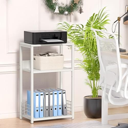 LELELINKY White Side Table,Small Printer Stand with Storage Shelf,3 Tier Industrial Bedside Tables,Vinyl Record Player Stand,Modern Sofa Night Stands for Living Room Bedroom Office Small Spaces thumbnail 5