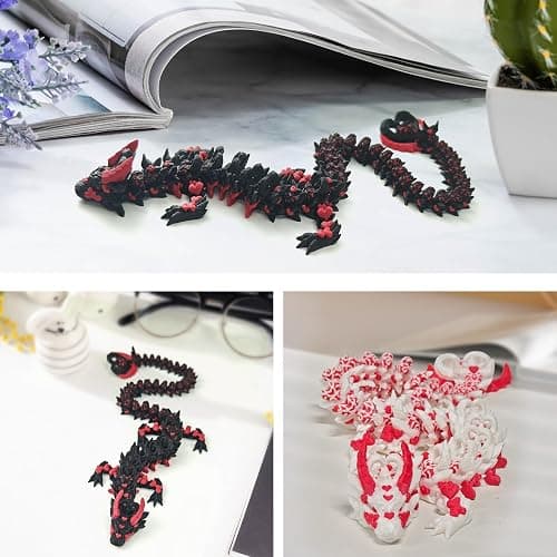 2PCS 3D Printed Dragon with Heart Design - 12.7 Inches Light and Dark Heart Themed Articulating Dragons, Rotating Hearts Tail - Perfect Home Decor or Valentine’s Christmas Easter Basket Stuffers thumbnail 5
