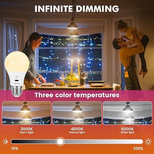 LED Rechargeable Light Bulbs With Remote ＆ Touch Dimmable, E26 Battery Operated Light Bulb for Lamps, RGB 12 Colors, 2600mAh USB battery backup Light Bulb With Timer, A19 Small Light Bulbs 2 Pack thumbnail 2