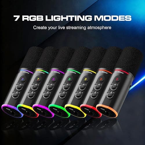 P PUPGSIS XLR/USB Podcast Microphone, Gaming Mic with Mute Button, Reverb Effects, Noise Cancellation, Boom Arm Stand, Headphones Jack, Dynamic Microphone for Streaming/Recording/Gaming/Vocal-Black thumbnail 5