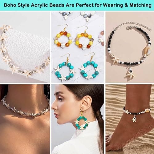 746PCS DIY Beading Kit for Jewelry Making, 8MM Two-Tone Acrylic Ocean Bohemian Style Faux Turquoise Bead White Crack Bead for Summer Beach Necklace Earring Bracelet Craft DIY Accessory (24 Colors) thumbnail 6