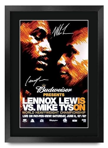 HWC Trading FR A3 Lennox Lewis vs. Mike Tyson Gifts Printed Signed Autograph Poster for Boxer Memorabilia Fans - A3 Framed - Image 1