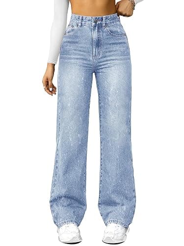 FUNUCA Straight Leg Jeans for Women,High Waisted Wide Leg Loose Microelastic Boyfriend Denim Pants - Image 1