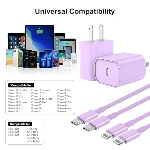 Fashia Fast Charger for iPhone Charger Fast Charging 10ft Lightning Cable,for iPhone 14 13 12 Pro Max Fast Charging with USB C Charger Block,USB C to Lightning Cord for iPhone 11 Pro Max-Purple thumbnail 5