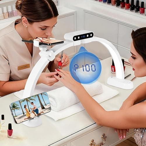 KIRKAS 24inch Large Half Moon Light for Nail Tech, 456 LEDs 3 Color Modes Infinitely Knob Arch Nail Light with Screen and Phone Holder Charging Function, Foldable Lighted Lamp for Manicure,Craft-White - Image 1