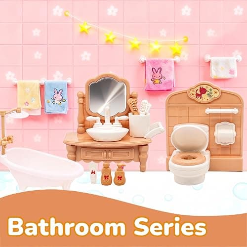 Dollhouse Furniture Set, 38 Pcs Miniature Doll House Accessories with Dogs and Cat ，Kitchen Bedroom Living Room Bathroom Furniture, Toy for Kids Ages 3+ Boys Girls, Great Gift Idea thumbnail 6