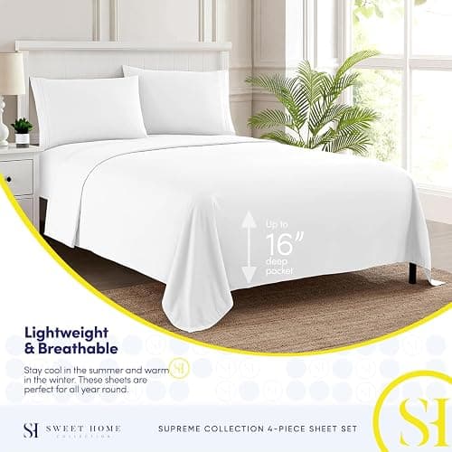 Twin XL Sheets - Breathable Luxury Sheets with Full Elastic & Secure Corner Straps Built In - 1800 Supreme Collection Extra Soft Deep Pocket Bedding Set, Sheet Set, Twin XL, White thumbnail 3