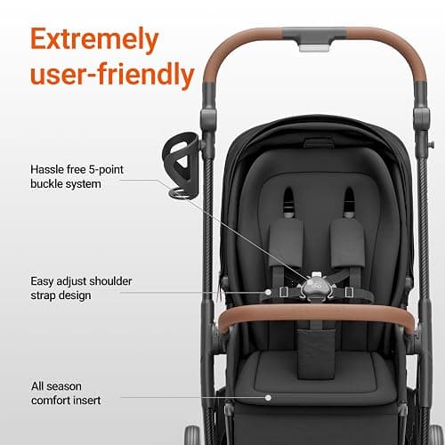 MAMAZING Air Lux Baby Stroller with Bassinet from Newborn to 50 lbs, Strength Carbon Fiber Frame Only 15.8lbs, Bassinet Stroller Included Reversible Seat, Car Seat Adapter & Large Storage Basket thumbnail 7