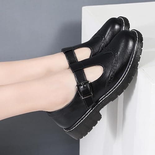 XMM Mary Jane Shoes Women Oxford Shoes Leather Round Toe Flats Non-Slip Ankle Buckle Strap Comfort Casual Dressy Cosplay Party School Work Shoes thumbnail 7
