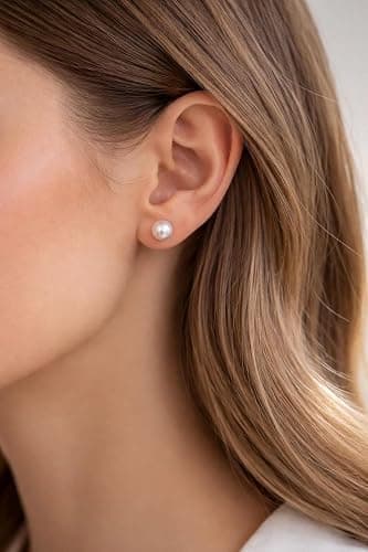 JINERA 5 Pairs Stud Earrings for Women 14K Plated Gold/Silver Pearl Ball Small Stud Earrings Set Cartilage Piercing Hypoallergenic Lightweight Flatback Earrings Jewelry Gifts for Women thumbnail 2