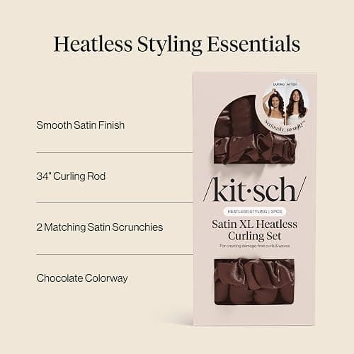 Kitsch Satin Heatless Curler Set, No Heat Damage Styling - Chocolate | Heatless Curls Overnight w/34 " Hair Waver & 2 Satin Scrunchies, Comfortable Hair Curlers to Sleep in for Frizz-Free Hair thumbnail 3