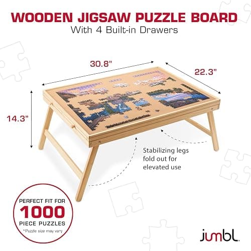 Jumbl 1000-Piece Puzzle Table with Drawers, Foldable Legs & Cover | Wooden Jigsaw Puzzle Board with Legs for Adults & Kids | Built to Last thumbnail 2
