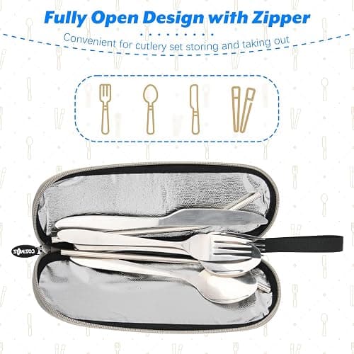 Cosmos Portable Travel Felt Tableware Carrying Storage Case Zipper Bag for Cutlery Kit Flatware Chopsticks Spoon Fork in Camping Travel Picnic Office thumbnail 5