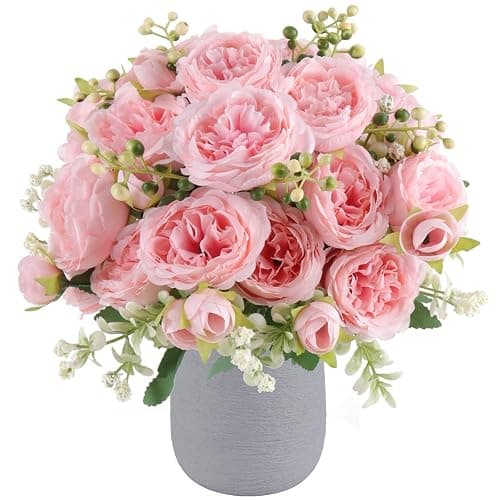 Artificial Peonies Silk Flowers, Pink Faux Peony Bouquet 2 Bundles Florals Arrangements for Farmhouse Home Boho Wedding Table Centerpiece, Fake Plastic Flower Bulk for Vase Decoration (Light Pink) - Image 1