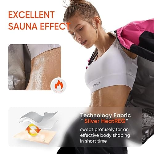 HOTSUIT Sauna Suit for Women Sweat Suits Gym Workout Exercise Sauna Jacket Pant Full Body - Pink Jacket & Pants - Medium thumbnail 4