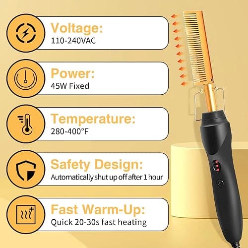 Hot Comb Hair Straightening Brush with Adjustable Settings, Fast Heating for Wigs and Black Hair, Professional Anti-Scald, Auto Shut-Off thumbnail 2