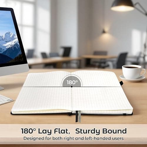 Graph Paper Notebook, Hardcover Notebook, Grid Notebook Journal for Women, Men, Large Leather Journals for Writing, Thick Paper, A5 Notebooks for Work, School Supplies, Engineering, 5.7"x8.5", Black thumbnail 3