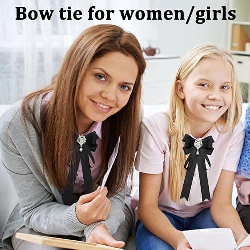 LJBFNN Bow Tie For Women, Pre-Tied Ribbon Tie Adjustable Bowtie with Rhinestone Girl Bow Ties for Collared Blouse Shirt Dress thumbnail 5