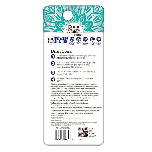 GuruNanda Teeth Whitening Pen,(0.06 fl oz)-20 Uses, Pro Formula - Hydrogen Peroxide Whitening Gel Pen, Enamel-Safe, Cruelty-Free, Vegan, Mint Flavor (Pack of 4) thumbnail 7