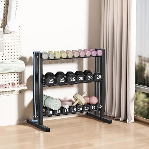 Jasopaco 31Inch Dumbbell Rack Only - 450LB Capacity Weight Rack, 3-Tier Heavy Duty Dumbbell Stand Kettlebell Rack For Dumbbells, Kettlebells, Home Gym. thumbnail 2