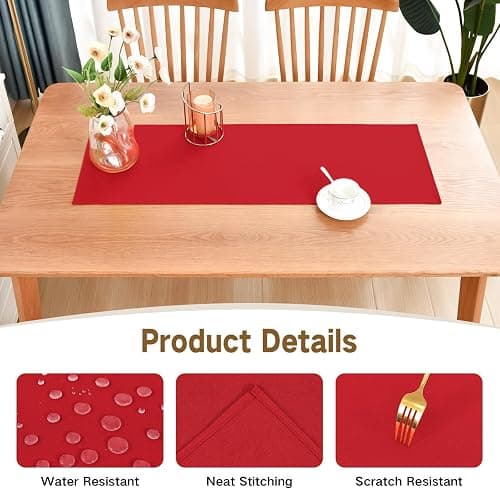 Nacuci Faux Linen Small Table Runner Water Resistant 13 x 36 in, Red | Farmhouse Short Table Runners, Coffee Table Runner, Dresser Runners for Bedroom, Living Room, Kitchen, Dining, Party thumbnail 3