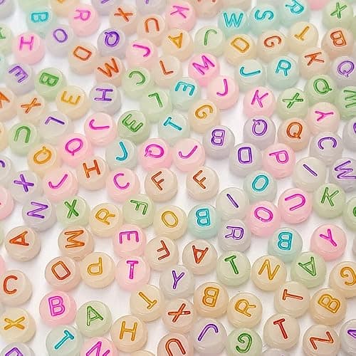 500+ Pieces 4x7mm White Luminous Round Acrylic Alphabet Letter Beads A-Z Mixed Plastic Shape Loose DIY Beads for Jewelry Making Bracelets Necklaces Key Chains (Luminous Colorful on White) thumbnail 2