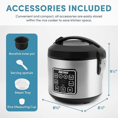 AROMA Digital Rice Cooker, 4-Cup (Uncooked) / 8-Cup (Cooked), Steamer, Grain Cooker, Multicooker, 2 Qt, Stainless Steel Exterior, ARC-914SBD thumbnail 3