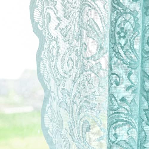 ALIGOGO Mint Green Curtains for Bedroom - Lace Sheer Seafoam Aqua Curtains 63 Inches Length for Baby Girl Bedroom, Rod Pocket Ocean Coastal Beach Summer Decor 52 W x 63 L, 1 Pair, Aqua thumbnail 5