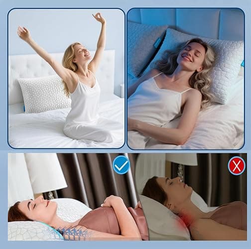 Cooling Bed Pillows Queen Size Set of 2, Shredded Memory Foam Pillows for Sleeping 2 Pack, Adjustable Soft Firm Pillow for Side Back Stomach Sleepers, Luxury Cool Pillow for Hot Sleepers Neck Support thumbnail 8